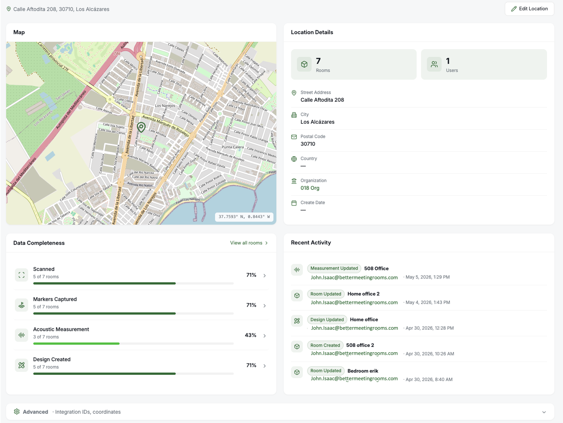 New Location Overview page