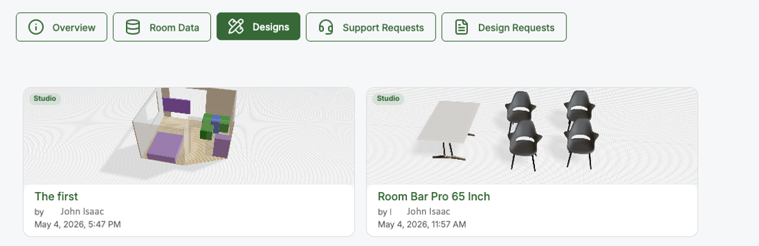 BMR Studio — Designs tab overview